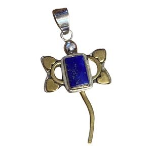 Vintage 925 silver & brass pendant with lapis lazuli